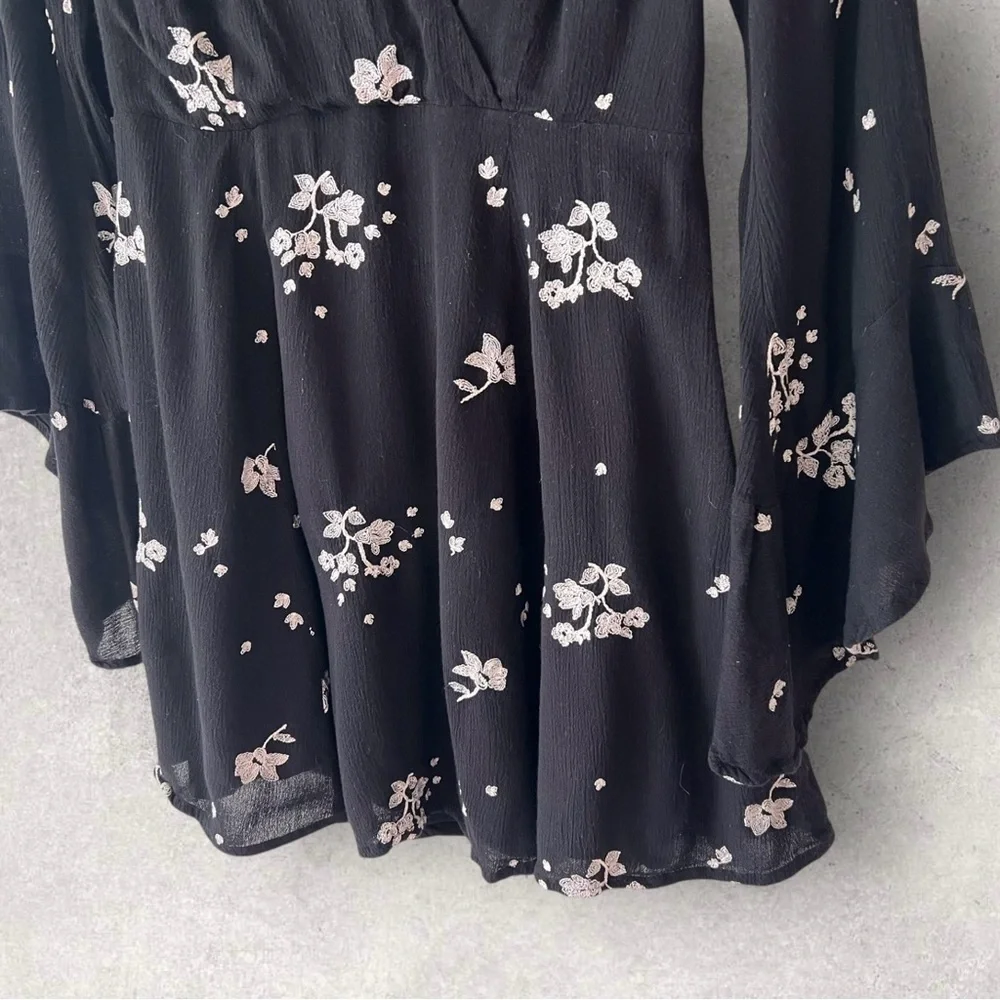 Free People Jasmine Embroidered Floral Bell Sleeve Mini Dress Size 4 - Picture 3 of 11